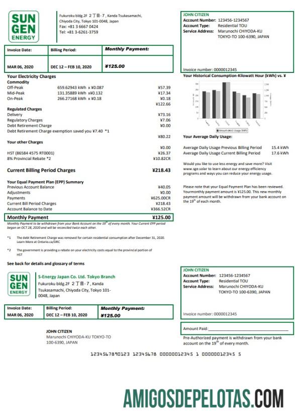 Para baixar modelo de conta de serviços públicos da filial de Tóquio da Japan S Energy Japan Co. em formato Word e PDF